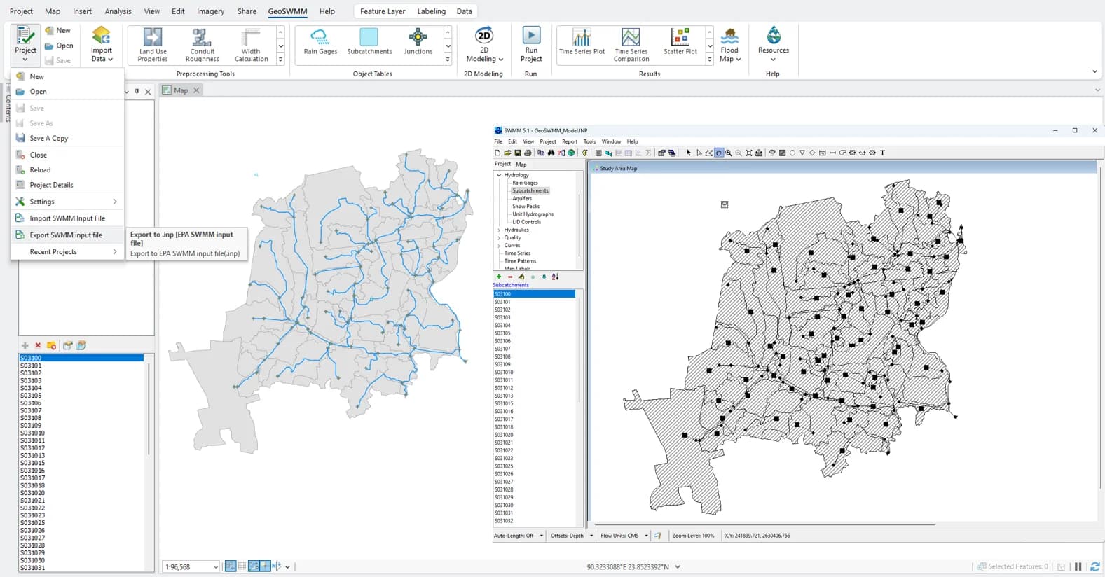 Import and export EPA SWMM interface