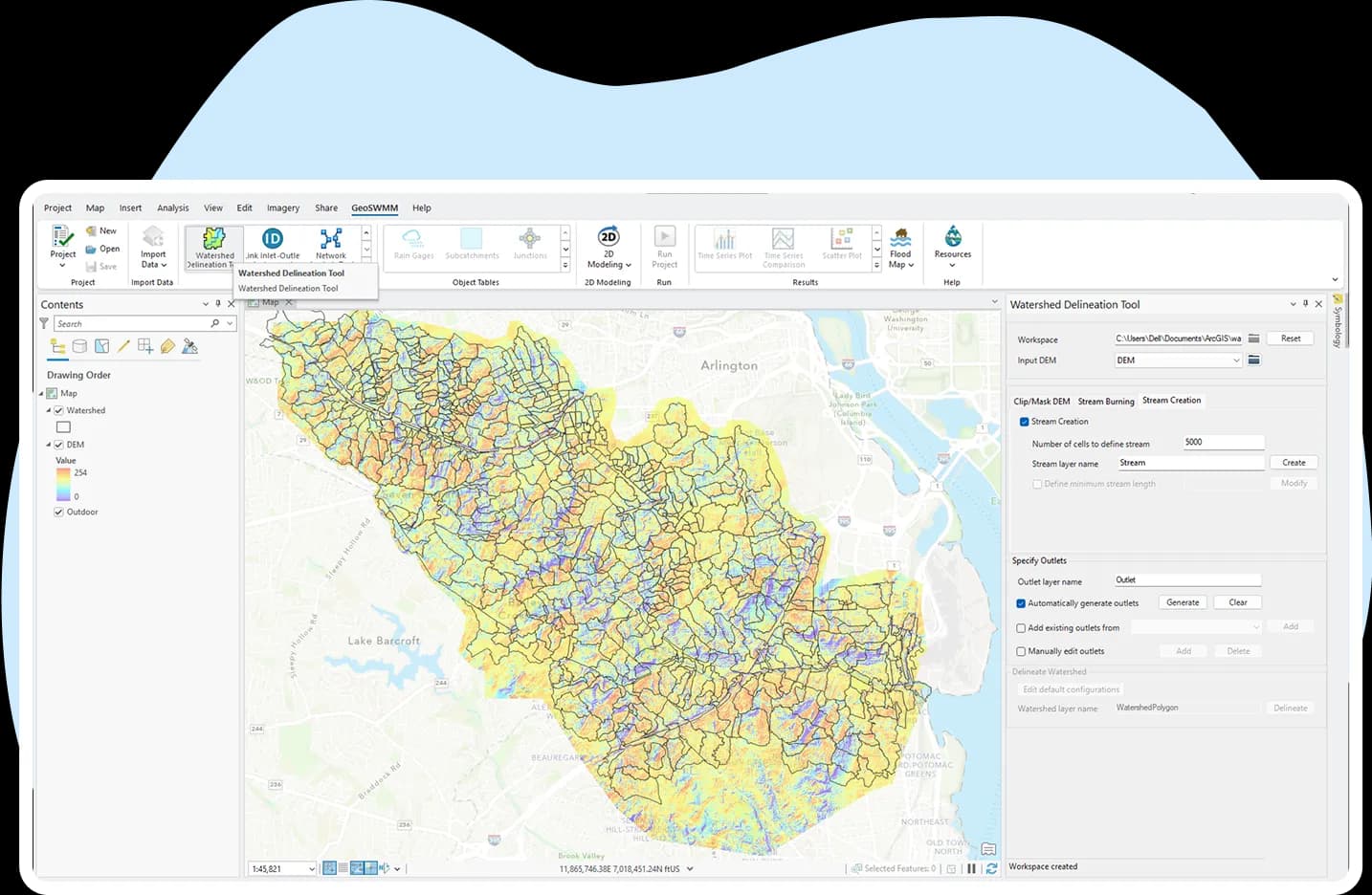 Watershed Delineation Tool interface