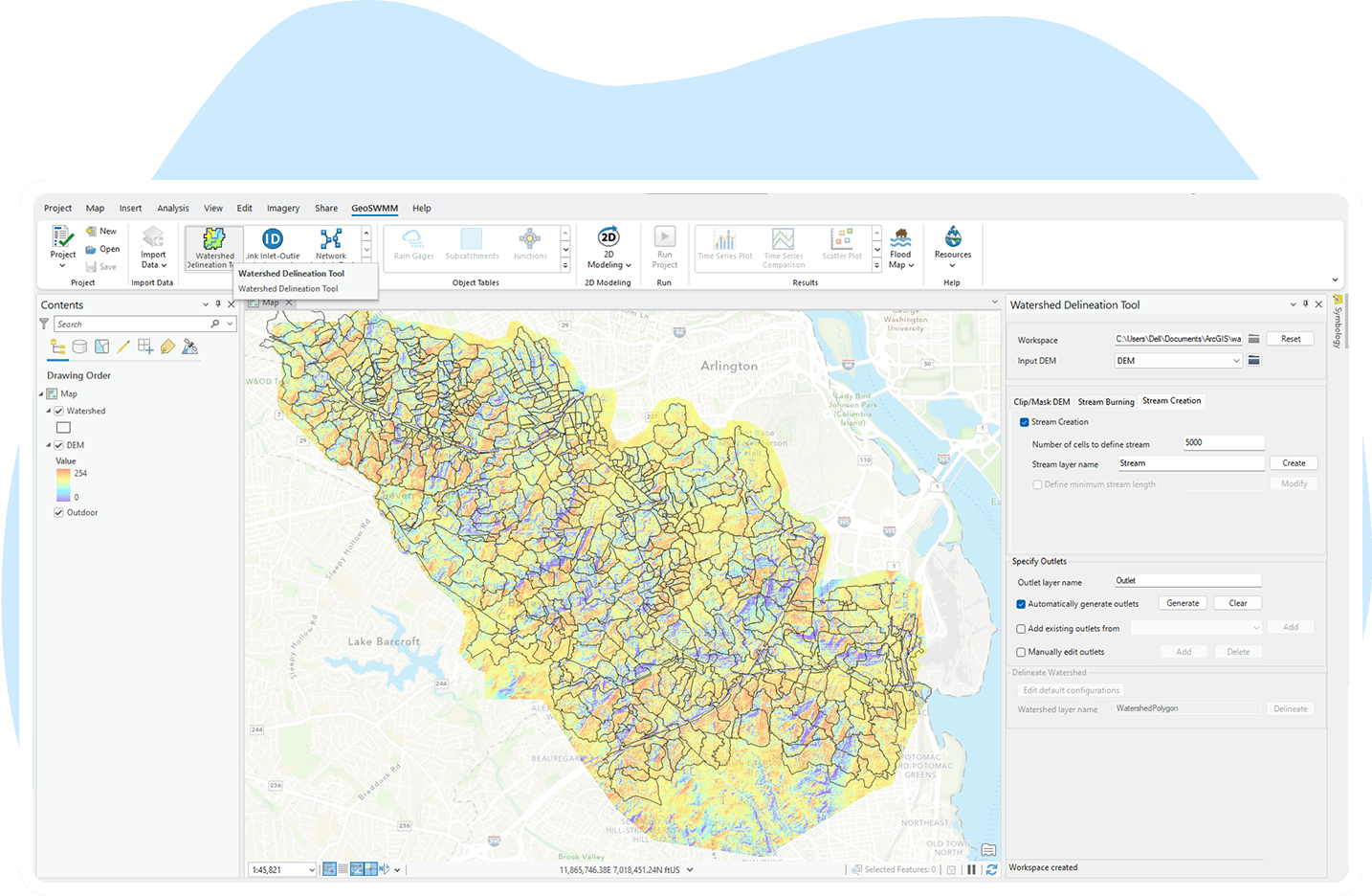 Watershed Delineation Tool interface
