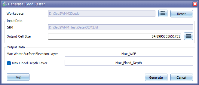 Fig.167: Generate Flood Raster Tool window