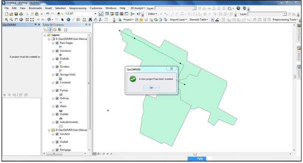 Fig 10: A newly created GeoSWMM project geodatabase