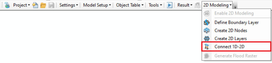 Connect 1D-2D Tool option in 2D Modeling