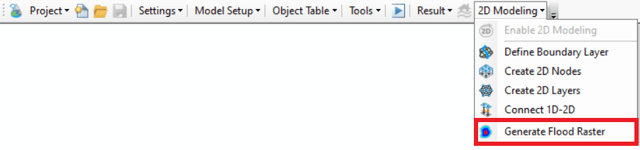 Fig.166: Generate Flood Raster Tool option in 2D Modeling