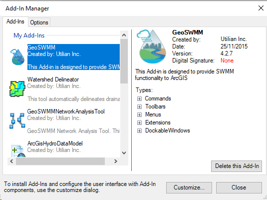 Fig 2: GeoSWMM Add-In