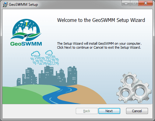 Fig 1: GeoSWMM Setup wizard window