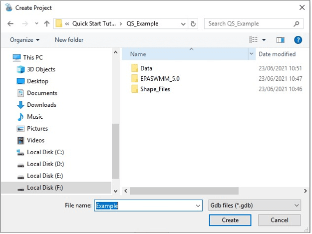 Fig 7: New geodatabase file creation for a GeoSWMM project