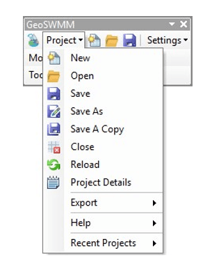 Fig.57: Project Menu in GeoSWMM Toolbar