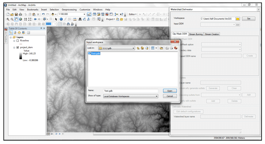 Fig.82: Setting Watershed Delineation Project Geodatabase Directory