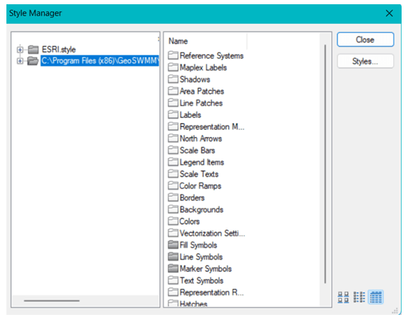 Fig 71: Style Manager window with the added GeoSWMM Style