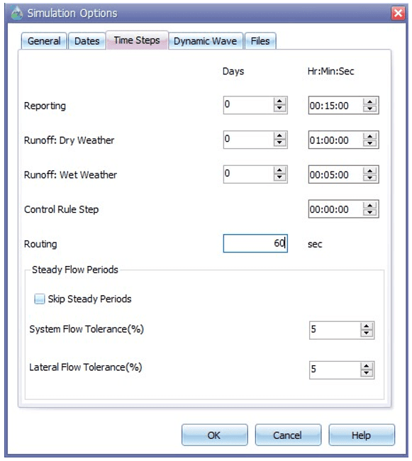 Fig 24: Time Steps page settings in the Options editor