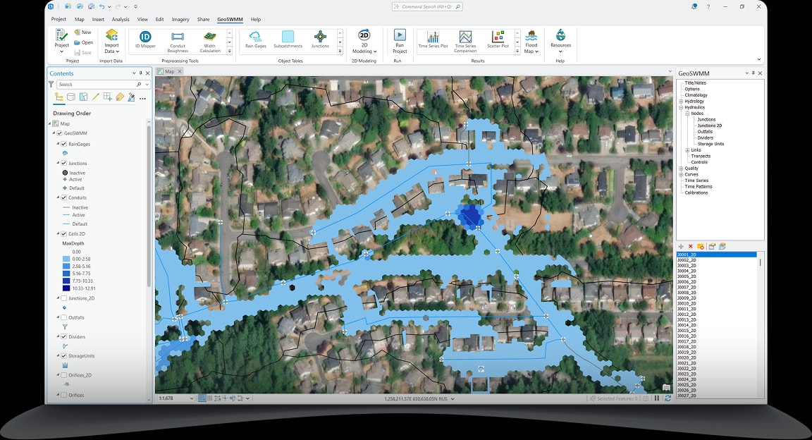 2D flood modeling in ArcGIS Pro using GeoSWMM for urban resilience planning