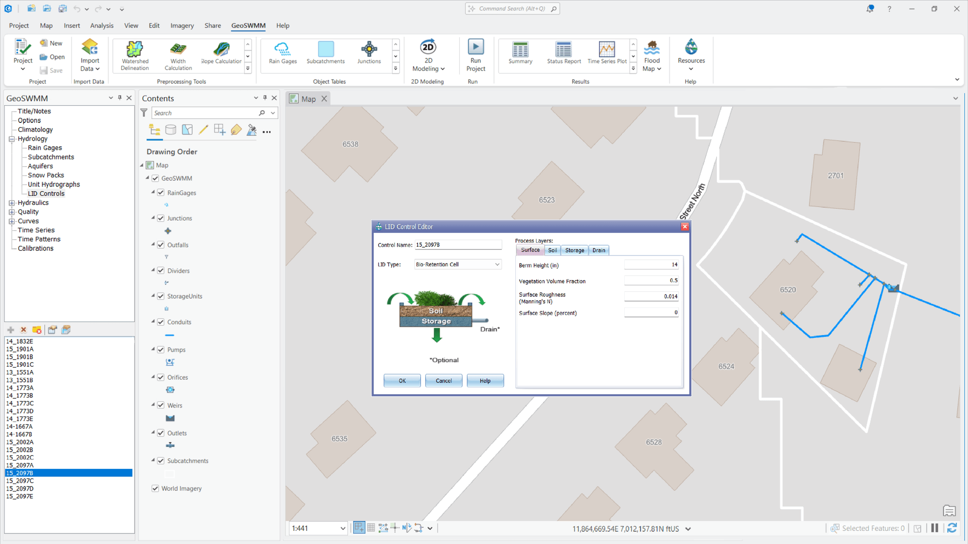 GeoSWMM LID & BMP Performance Assessment GeoSWMM model evaluating low impact development and BMP performance for urban stormwater management