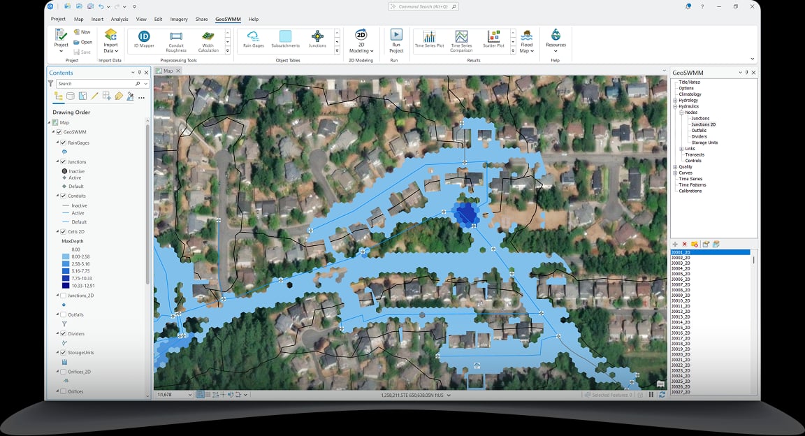 Flood resilience modeling with GeoSWMM 2D 2D flood modeling in ArcGIS Pro using GeoSWMM for urban resilience planning