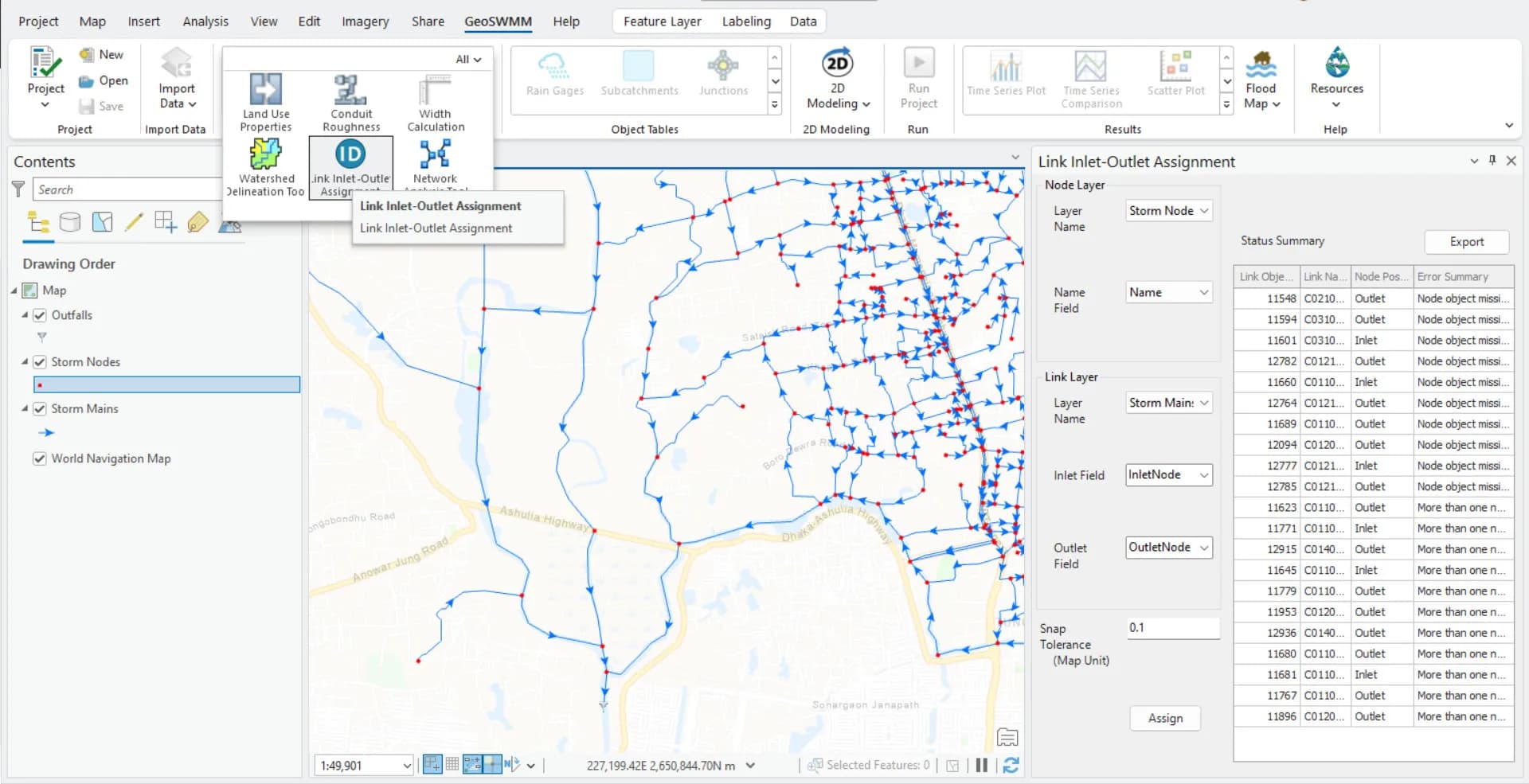 GeoSWMM ID Mapper Tool GeoSWMM interface showing the ID Mapper Tool for linking stormwater network elements in ArcGIS Pro