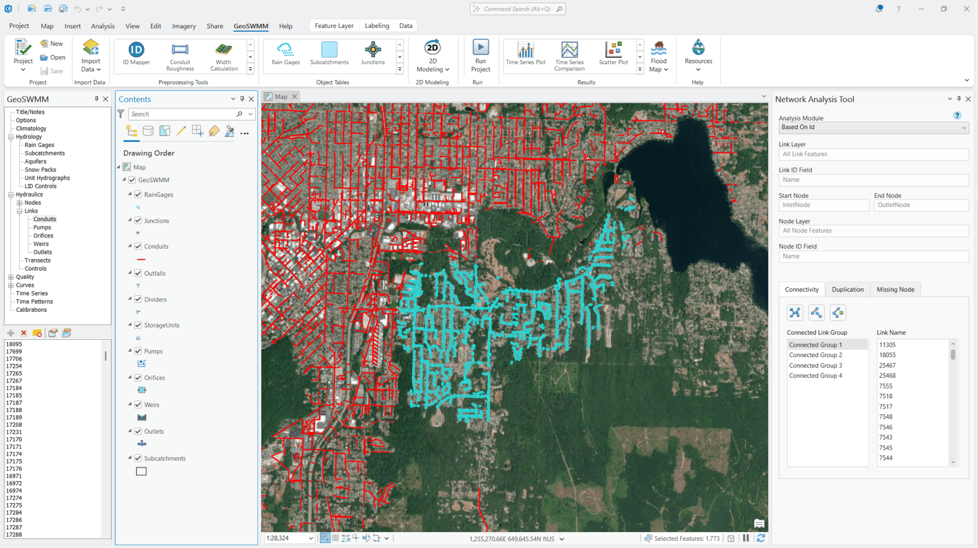 GeoSWMM Network Analysis Tool in ArcGIS Pro GeoSWMM Network Analysis Tool in ArcGIS Pro for finding network connectivity issues, such as disconnected, missing, or duplicated features in the model