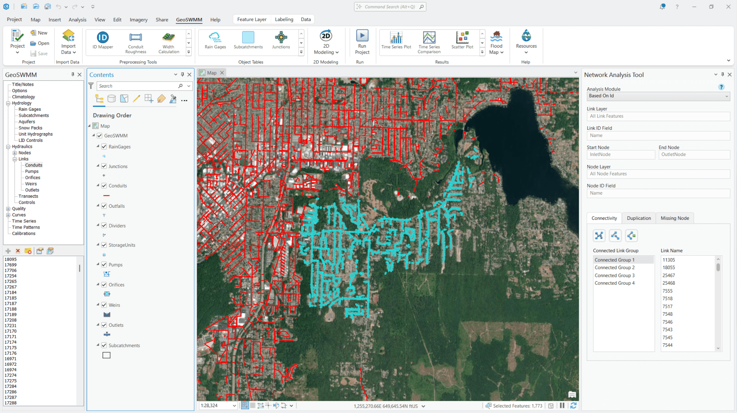 GeoSWMM Network Analysis Tool in ArcGIS Pro GeoSWMM Network Analysis Tool in ArcGIS Pro for finding network connectivity issues, such as disconnected, missing, or duplicated features in the model