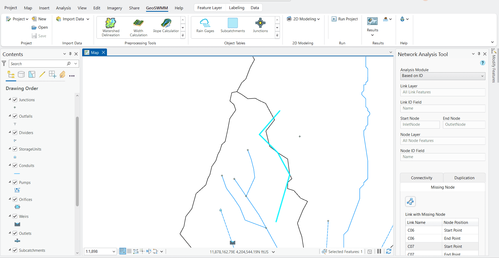 Figure 6.20: Checking links with missing node information in the Network Analysis Tool
