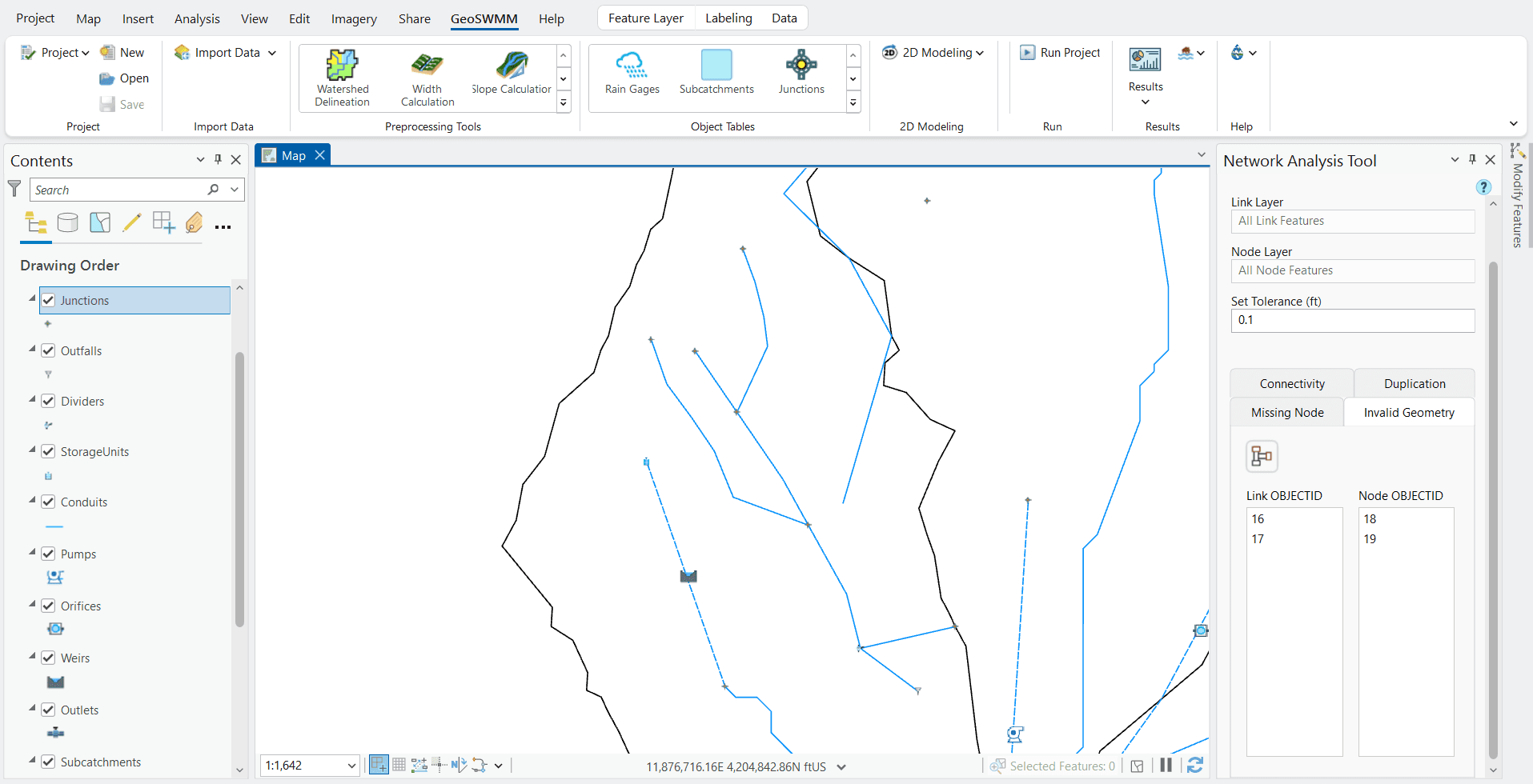 Figure 6.21 : Checking invalid object geometry in the Network Analysis Tool