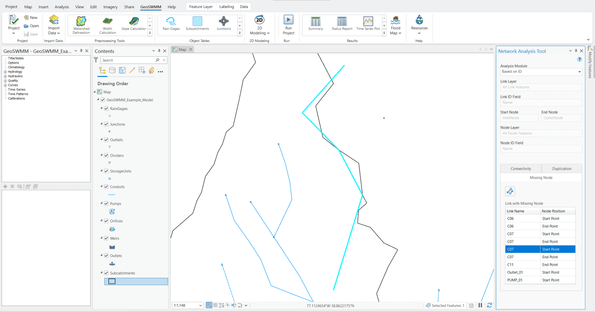 Figure 6.30 : Checking links with missing node information in the Network Analysis Tool