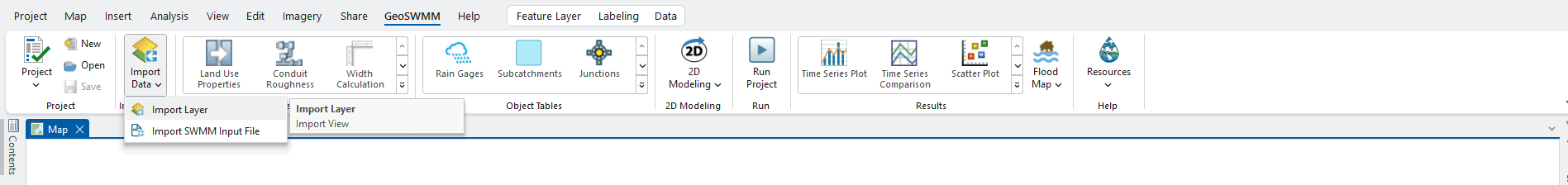 Fig. 65: GeoSWMM Model Setup using Import Layer Option