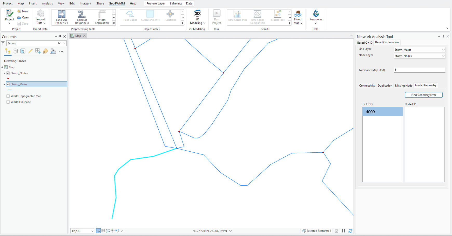 Fig no-95-Checking invalid object geometry in the Network Analysis Tool-1741-909.png