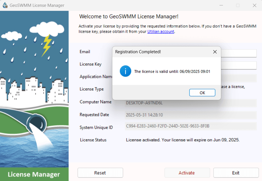 Figure 1.11 GeoSWMM License Activation