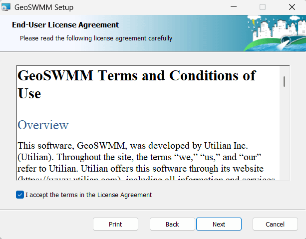 Figure 1.2 GeoSWMM License Agreement
