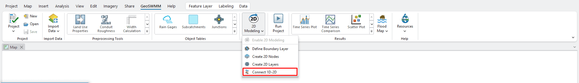 Figure 11.24 : Connect 1D-2D Tool option in 2D Modeling