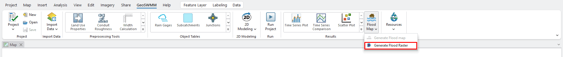 Figure 11.28 : Generate Flood Raster Tool option in 2D Modeling