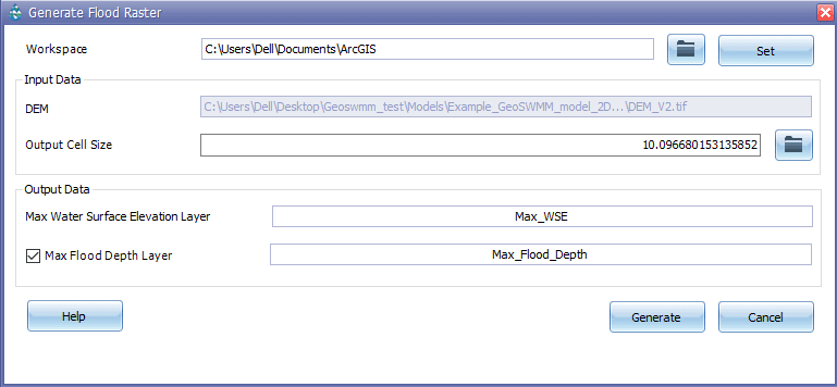 Figure 11.29 : Generate Flood Raster Tool window
