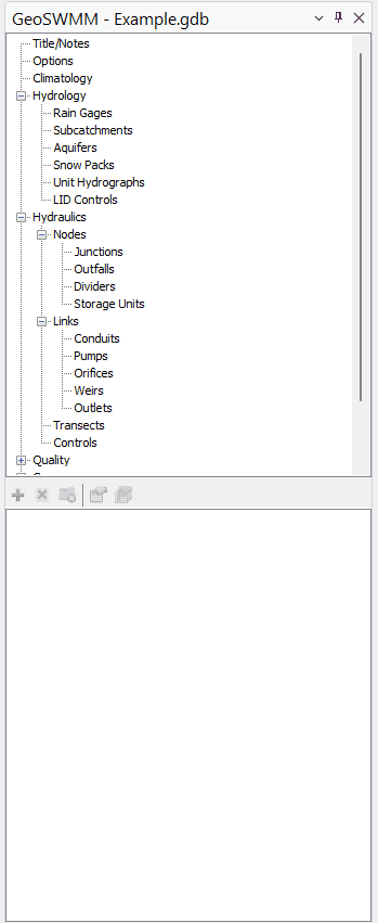 Figure 2.10 : Model object panel of GeoSWMM