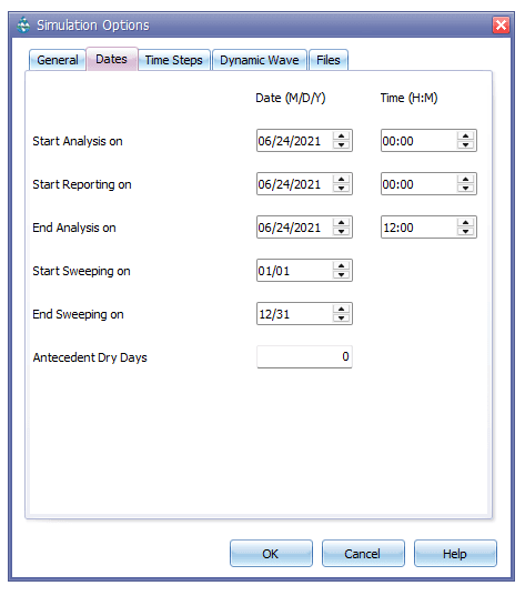 Figure 2.22 : Dates page settings in the Options editor