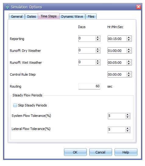 Figure 2.23 : Time Steps page settings in the Options editor