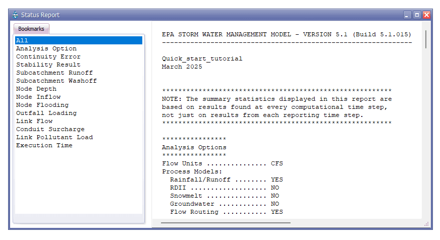 Figure 2.25 : Simulation status report
