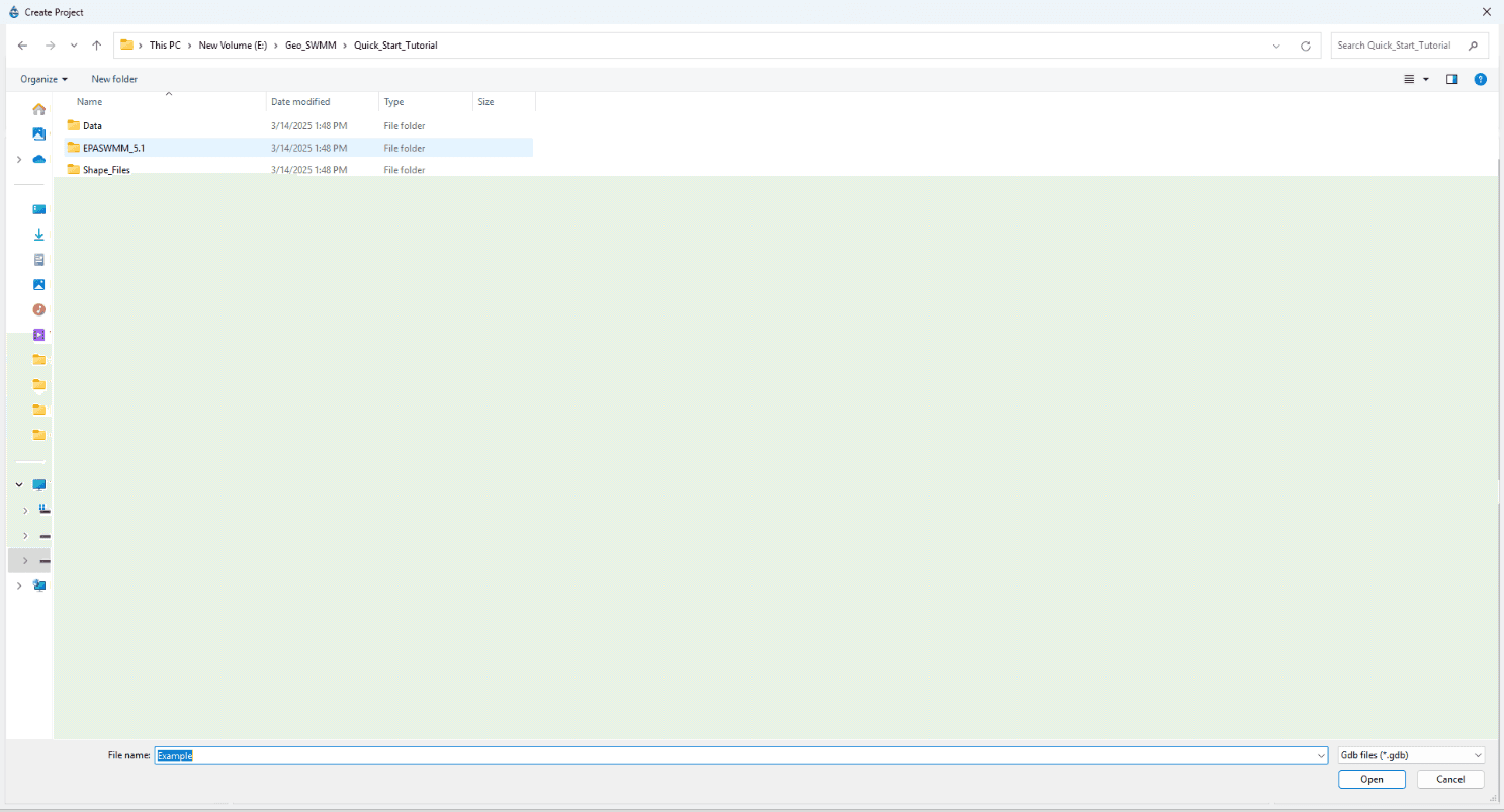 Figure 2.5: New geodatabase file creation for a GeoSWMM project