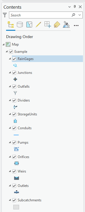 Figure 2.9: GeoSWMM project geodatabase in ArcGIS Pro