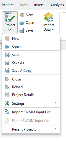 Figure 4.1 : Project Menu in GeoSWMM Tab
