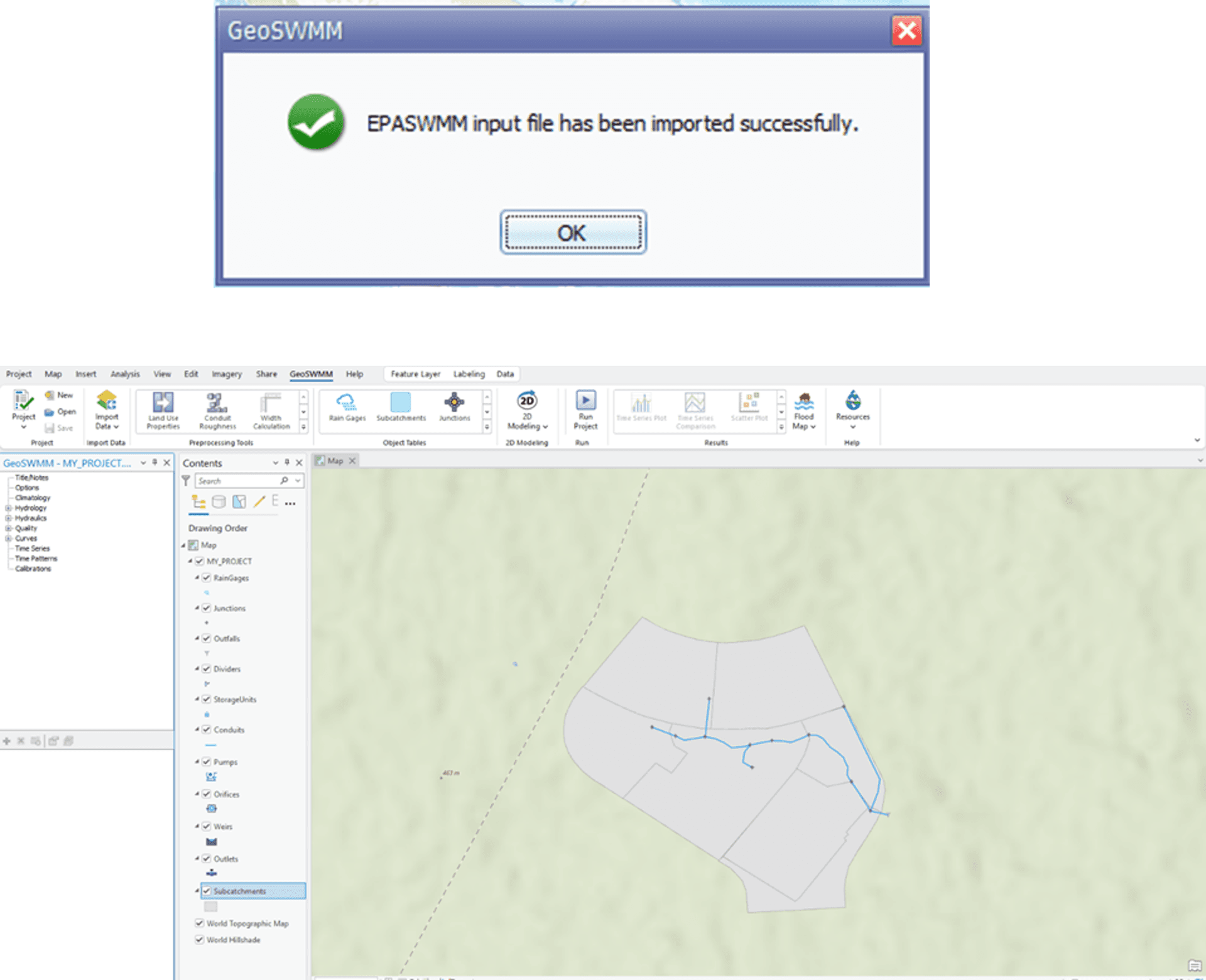 Figure 4.10 : Imported EPA SWMM Model in GeoSWMM
