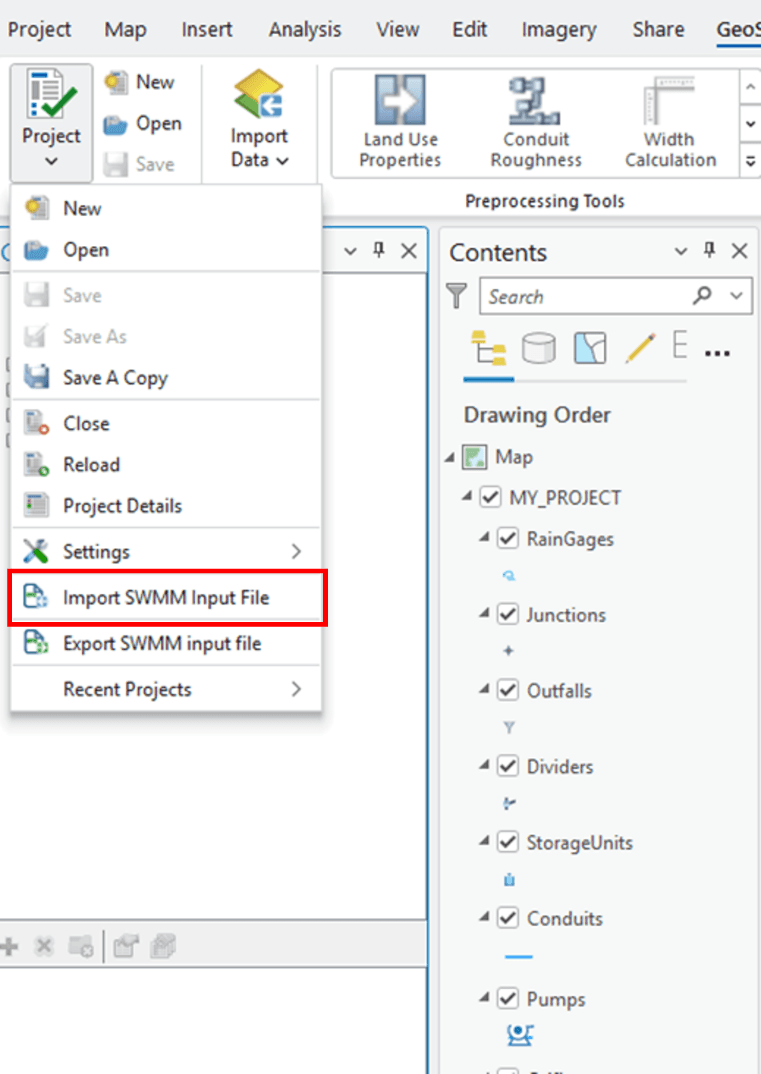 Figure 4.11 : Import EPA SWMM Model from Project Menu