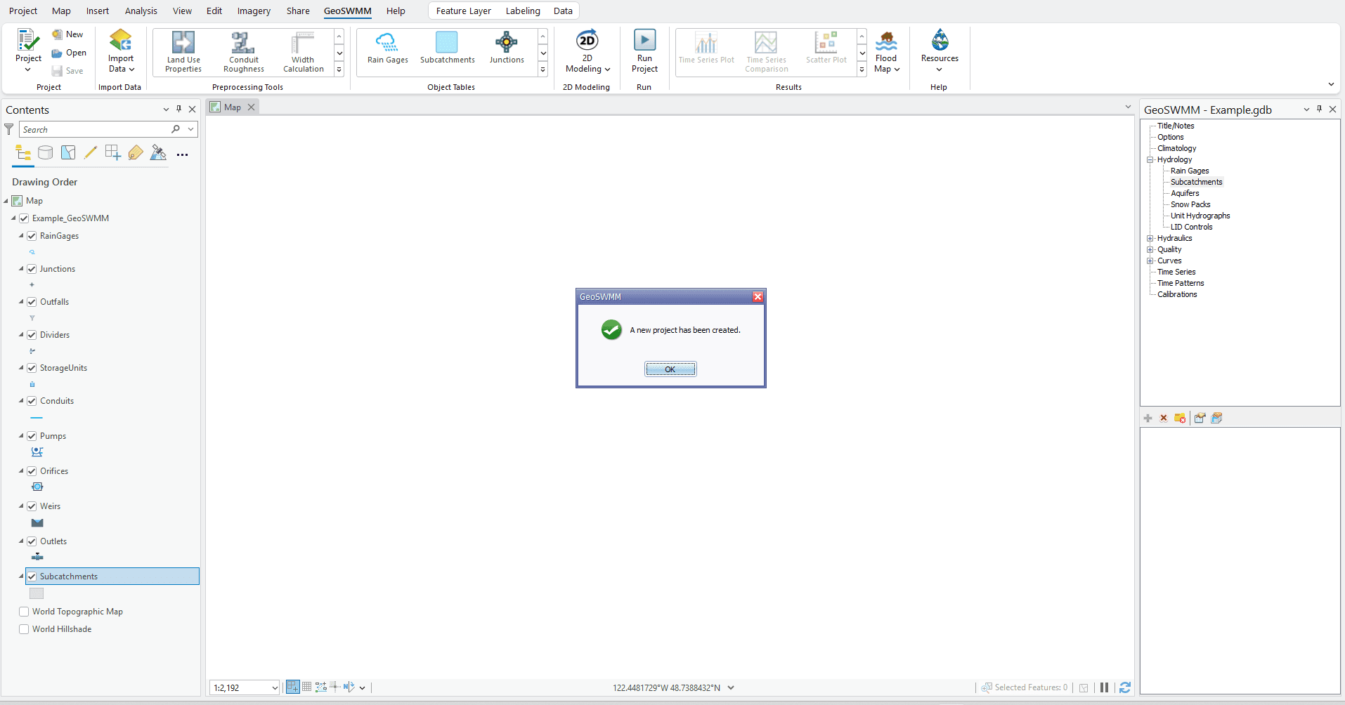 Figure 4.3 : A new GeoSWMM Project in ArcGIS Pro