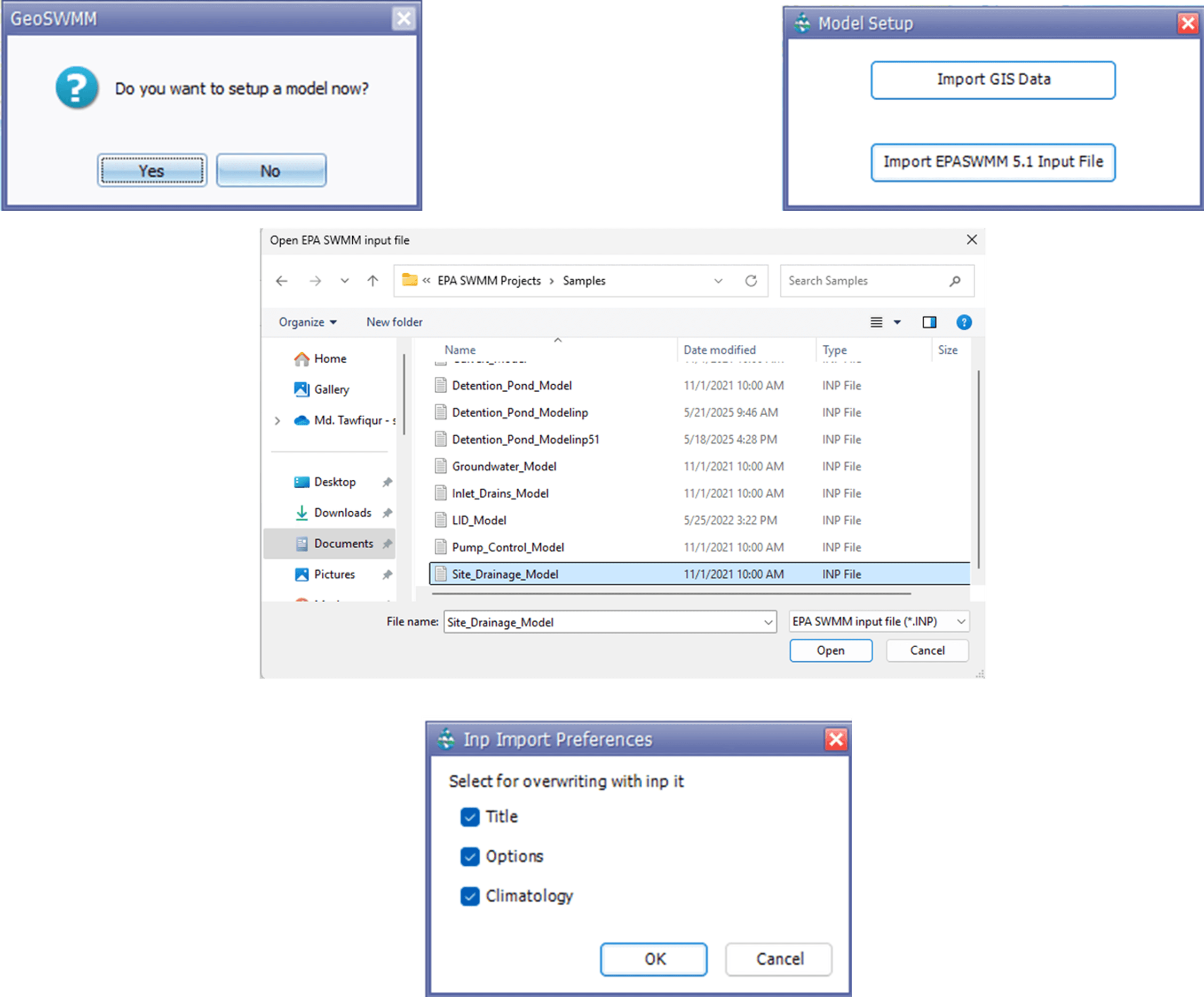 Figure 4.9 : Import. inp File to GeoSWMM