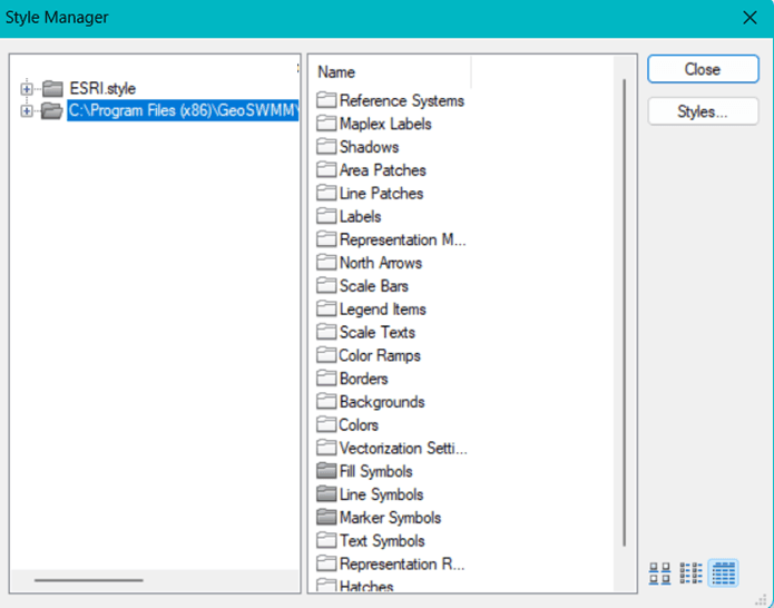 Figure 5.6 : Style Manager window with the added GeoSWMM Style