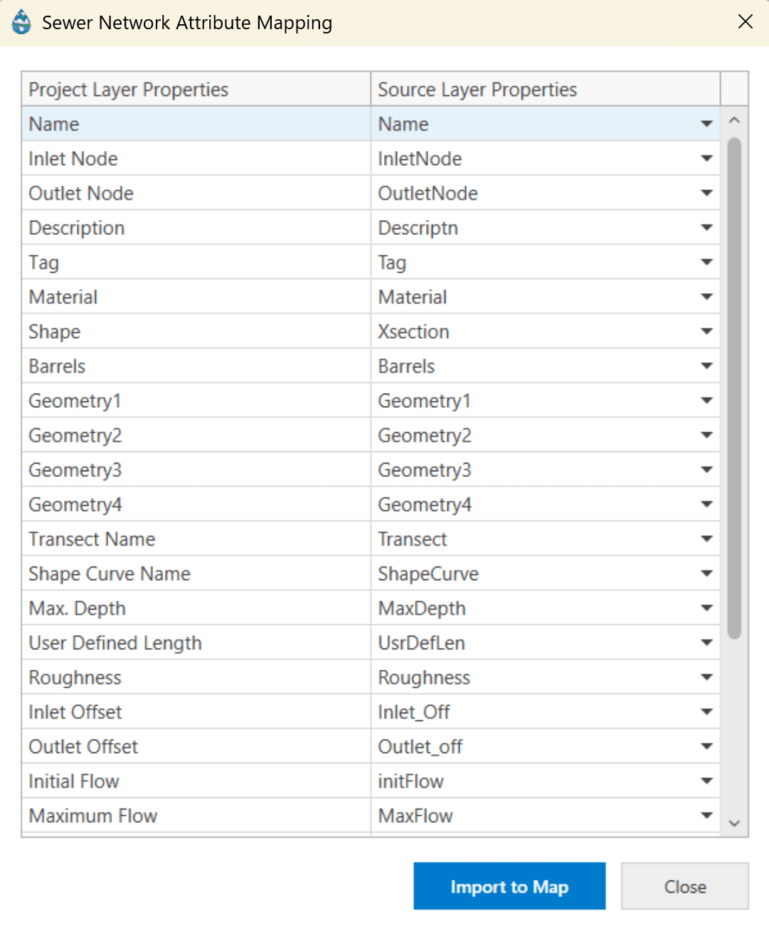 Figure 6.10 : Mapping Attributes of Sewer Pipes