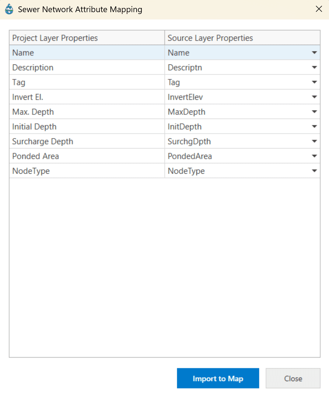 Figure 6.13 :Mapping Attributes of Sewer Pipes