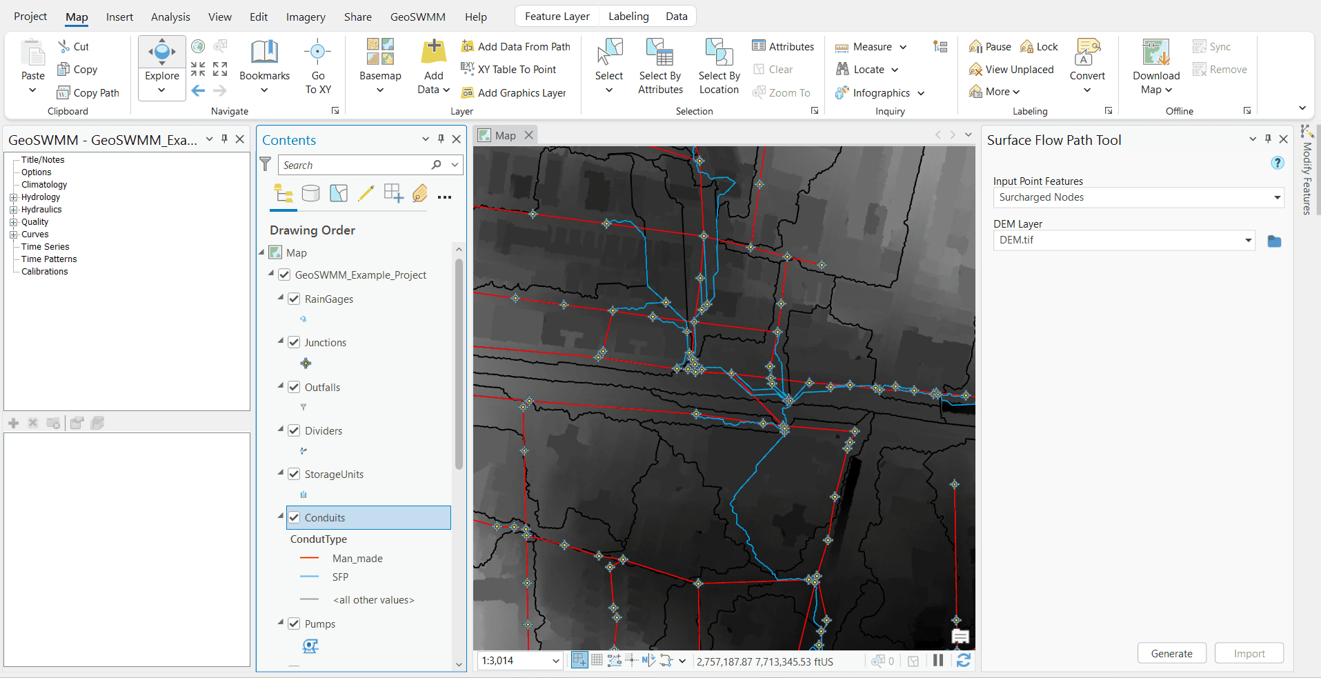 Figure 6.51 : Man-made Conduits and Surface Flow Paths Presented Together