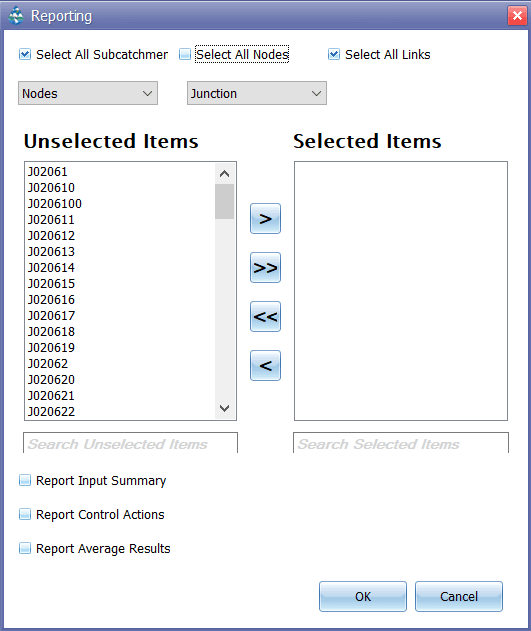 Figure 9.4 : Reporting Option setting window