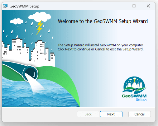 Fig 1: GeoSWMM Setup wizard window