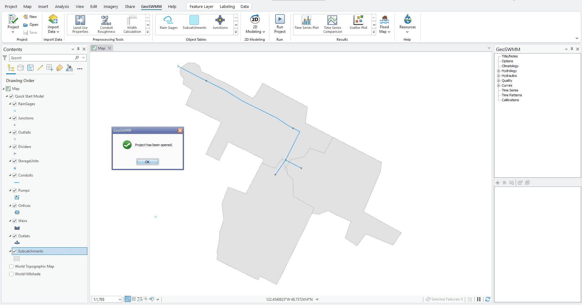 Fig 10: A newly created GeoSWMM project geodatabase