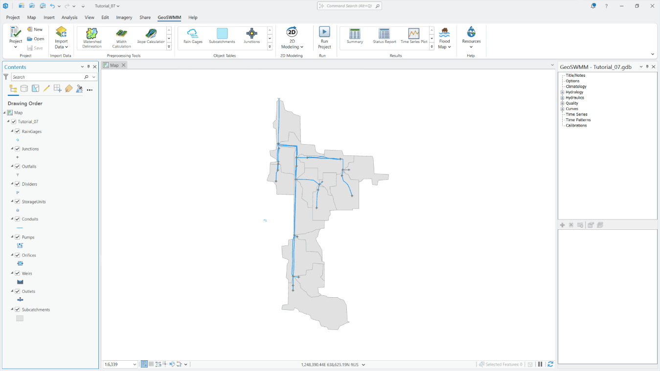 Figure 2.2 GeoSWMM Geodatabase in ArcGIS Pro for Tutorial 07.png