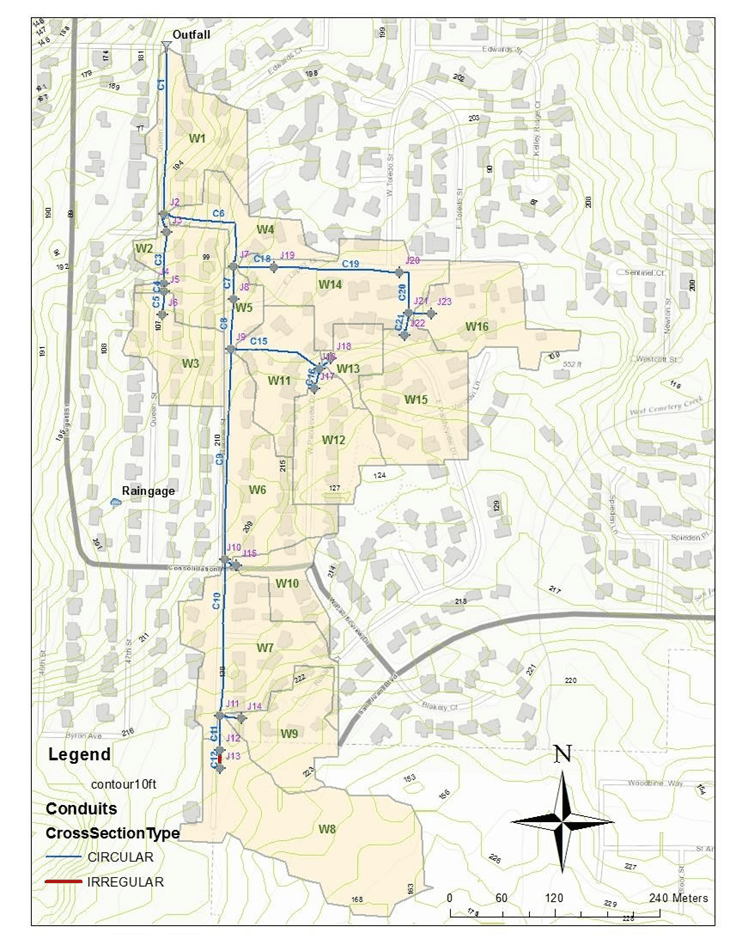 T3_Figure 2.2: Conveyance Network and Subcatchment Layout